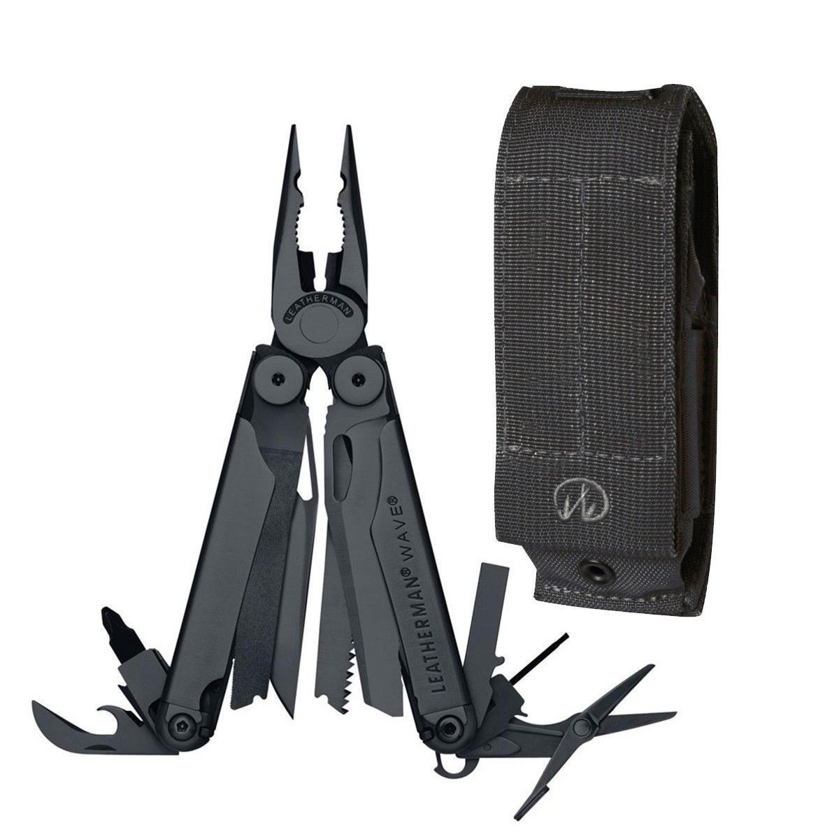 LEATHERMAN WAVE BLACK OXIDE MULTITOOL + SHEATH + POCKET CLIP & LANYARD ...