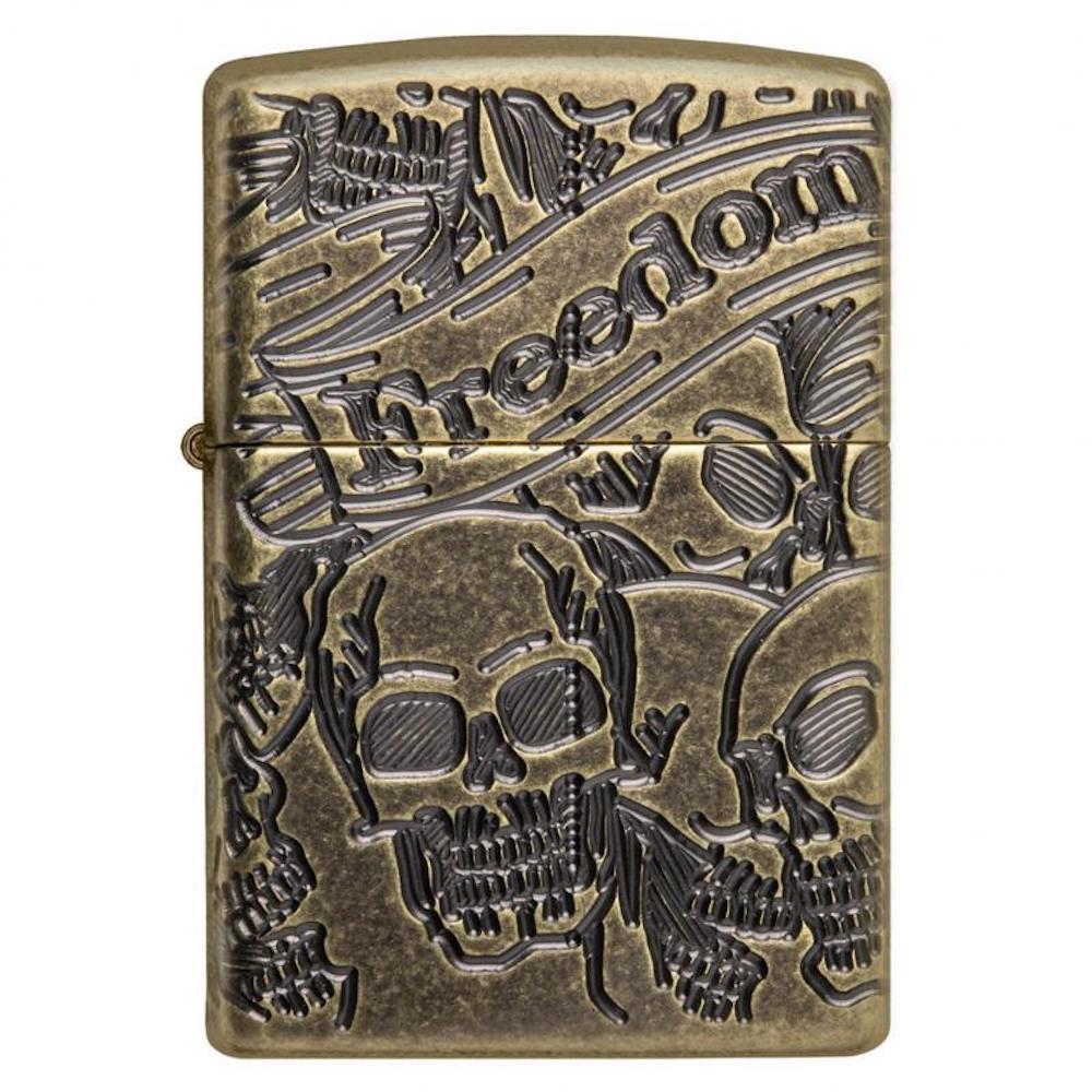 Zippo Freedom Skull Antique Brass Lighter - ZIPPO