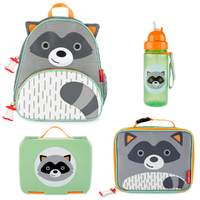 Skip Hop Zoo Backpack + Lunch Bag + Bento Lunch Box + Drink Bottle 4pc Set - Raccoon