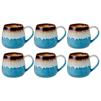 Leaf & Bean Roma Reactive Glaze 6 Piece Mug Set 500ml Blue & Brown