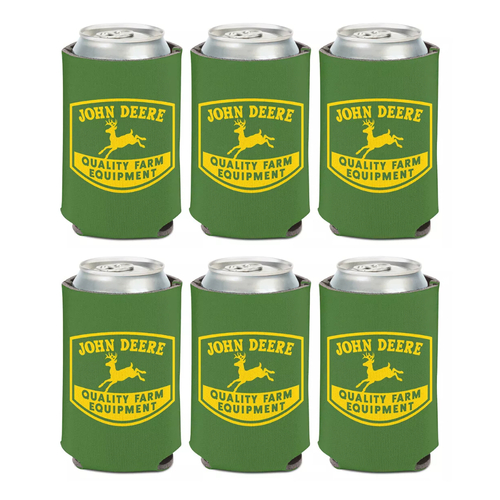 John Deere Can Cooler / Stubbie Holder 12oz Green Retro Farm Logo Set of 6