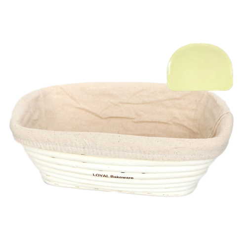 Loyal Banneton Rattan Proofing Basket Long & Liner 24x12cm & Half Moon Scraper