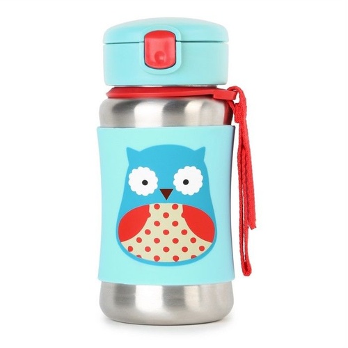 NEW SKIP HOP ZOO STAINLESS STRAW BPA FREE KIDS WATER BOTTLE - OWL SKIPHOP 