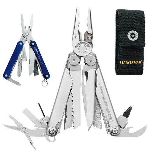 LEATHERMAN WAVE + PLUS STAINLESS MULTI-TOOL & NYLON SHEATH & BLUE SQUIRT