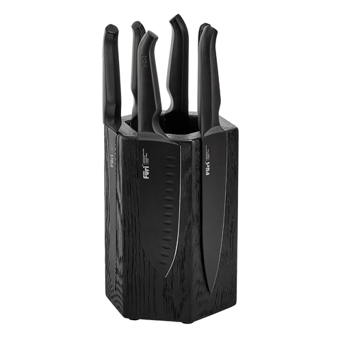 Furi Pro Jet Black Magnetic Hexagonal 7 Piece Knife Block Set 7pc