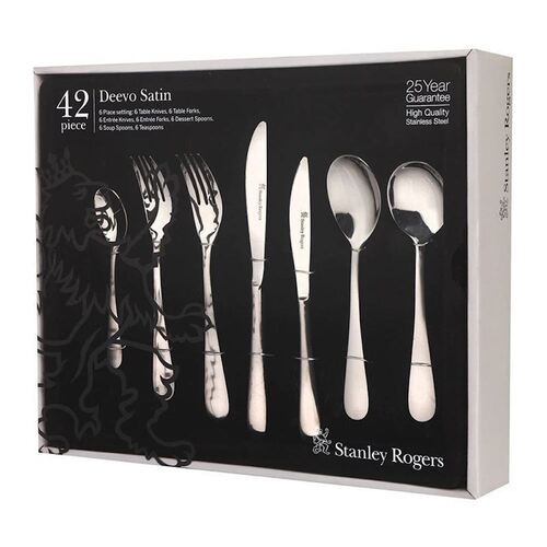 Stanley Rogers Deevo Satin 42 Piece Stainless Steel Cutlery Set 42pc