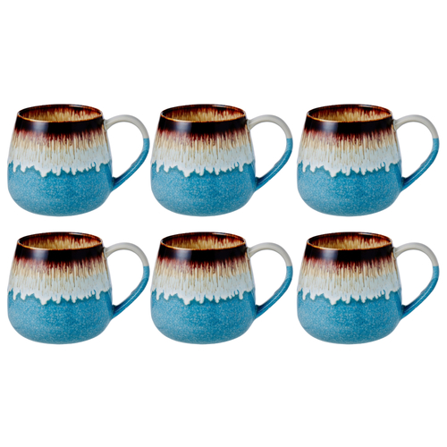 Leaf & Bean Roma Reactive Glaze 6 Piece Mug Set 500ml Blue & Brown