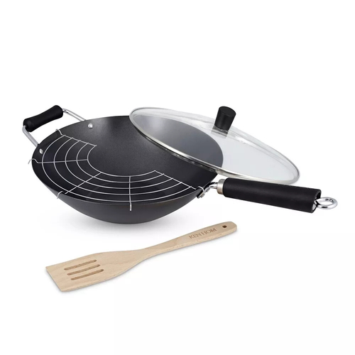 Ken Hom 31cm Non-Stick Carbon Steel 4 Piece Wok Set 