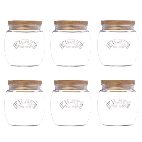 Kilner Universal Storage Jar with Acacia Lid 850ml Set of 6