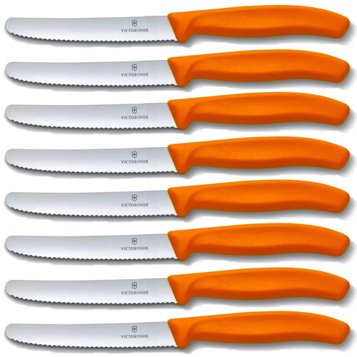 Victorinox Steak & Tomato Knife Pistol Grip 11cm Orange Set x 8 Knives