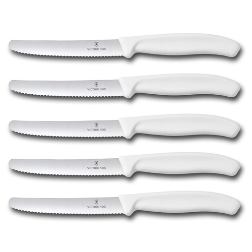 Victorinox Steak & Tomato Knife Pistol Grip 11cm White Set x 5 Knives