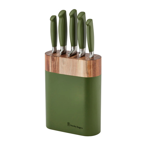 Stanley Rogers 6 Piece Acacia Olive Oval 6pc Knife Block Set